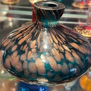 Loetz Art Nouveau Teal With Gold Glitter Vase